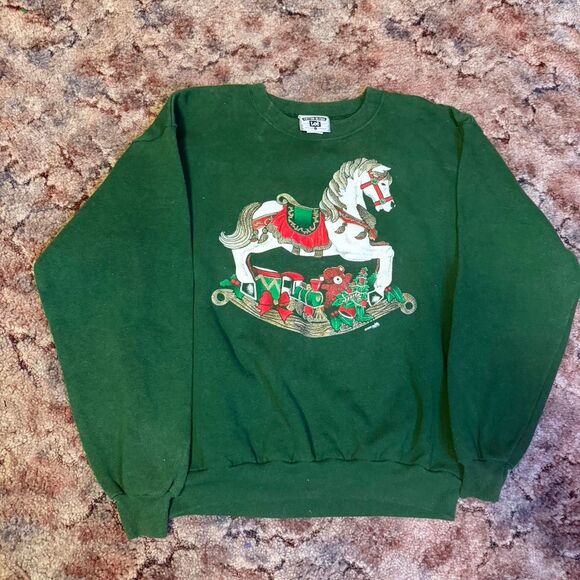 Lee Sweaters - Vintage 1992 Christmas Rocking Horse Crewneck sweater Made In USA